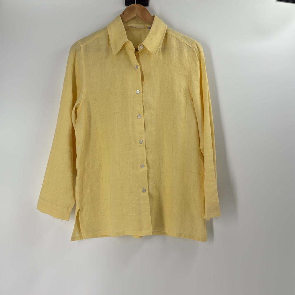 Madison Studio linen shirt jacket summer Shacket butter yellow button front
